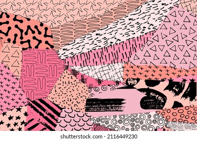 Abstract black strokes, Hand sketched Vector Pattern. Abstract background in geometric style. Abstract multicolored geometric pattern.