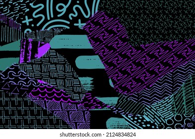 Abstract black strokes, Hand sketched Vector Pattern. Abstract background in geometric style. Abstract multicolored geometric pattern