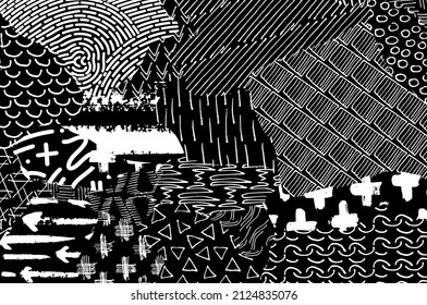 Abstract black strokes, Hand sketched Vector Pattern. Abstract background in geometric style. Abstract multicolored geometric pattern