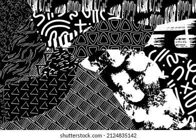 Abstract black strokes, Hand sketched Vector Pattern. Abstract background in geometric style. Abstract multicolored geometric pattern