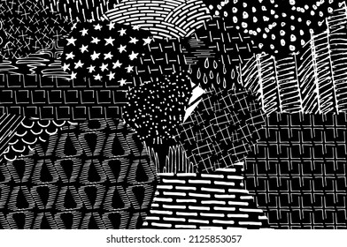Abstract black strokes, Hand sketched Vector Pattern. Abstract background in geometric style. Abstract multicolored geometric pattern	
