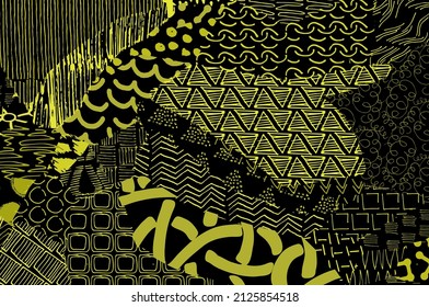 Abstract black strokes, Hand sketched Vector Pattern. Abstract background in geometric style. Abstract multicolored geometric pattern	
