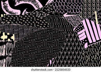 Abstract black strokes, Hand sketched Vector Pattern. Abstract background in geometric style. Abstract multicolored geometric pattern	
