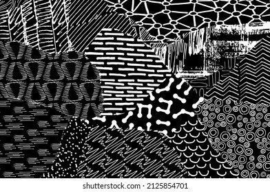 Abstract black strokes, Hand sketched Vector Pattern. Abstract background in geometric style. Abstract multicolored geometric pattern	
