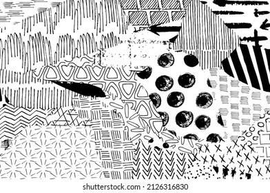 Abstract black strokes, Hand sketched Vector Pattern. Abstract background in geometric style. Abstract multicolored geometric pattern	
