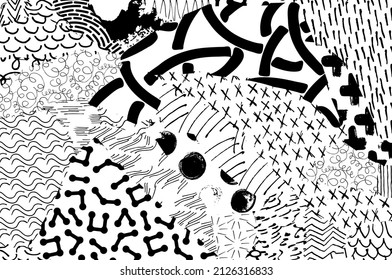 Abstract black strokes, Hand sketched Vector Pattern. Abstract background in geometric style. Abstract multicolored geometric pattern	
