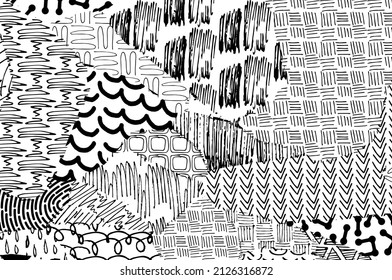 Abstract black strokes, Hand sketched Vector Pattern. Abstract background in geometric style. Abstract multicolored geometric pattern	
