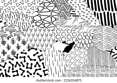 Abstract black strokes, Hand sketched Vector Pattern. Abstract background in geometric style. Abstract multicolored geometric pattern	
