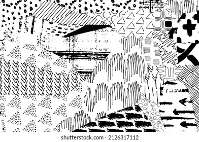 Abstract black strokes, Hand sketched Vector Pattern. Abstract background in geometric style. Abstract multicolored geometric pattern	
