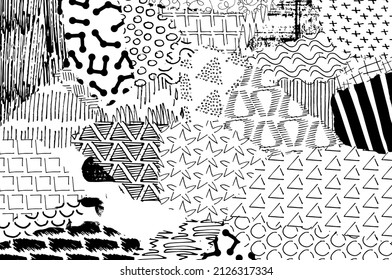 Abstract black strokes, Hand sketched Vector Pattern. Abstract background in geometric style. Abstract multicolored geometric pattern	
