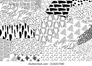 Abstract black strokes, Hand sketched Vector Pattern. Abstract background in geometric style. Abstract multicolored geometric pattern	
