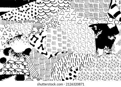 Abstract black strokes, Hand sketched Vector Pattern. Abstract background in geometric style. Abstract multicolored geometric pattern	

