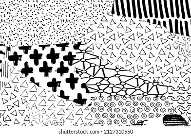 Resumen de trazos negros, patrón vector esbozado por la mano. Fondo abstracto en estilo geométrico. Resumen de patrón geométrico multicolor	
