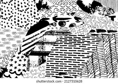 Abstract black strokes, Hand sketched Vector Pattern. Abstract background in geometric style. Abstract multicolored geometric pattern	
