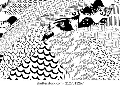Abstract black strokes, Hand sketched Vector Pattern. Abstract background in geometric style. Abstract multicolored geometric pattern	
