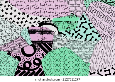 Abstract black strokes, Hand sketched Vector Pattern. Abstract background in geometric style. Abstract multicolored geometric pattern	

