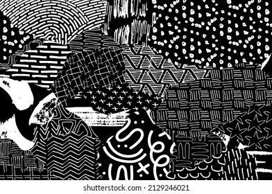 Abstract black strokes, Hand sketched Vector Pattern. Abstract background in geometric style. Abstract multicolored geometric pattern	
