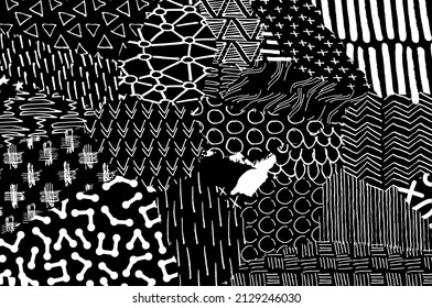 Abstract black strokes, Hand sketched Vector Pattern. Abstract background in geometric style. Abstract multicolored geometric pattern	
