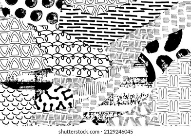 Resumen de trazos negros, patrón vector esbozado por la mano. Fondo abstracto en estilo geométrico. Resumen de patrón geométrico multicolor	
