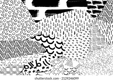 Abstract black strokes, Hand sketched Vector Pattern. Abstract background in geometric style. Abstract multicolored geometric pattern	
