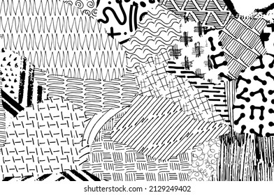 Abstract black strokes, Hand sketched Vector Pattern. Abstract background in geometric style. Abstract multicolored geometric pattern	
