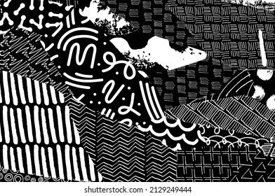 Abstract black strokes, Hand sketched Vector Pattern. Abstract background in geometric style. Abstract multicolored geometric pattern	
