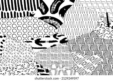 Abstract black strokes, Hand sketched Vector Pattern. Abstract background in geometric style. Abstract multicolored geometric pattern	
