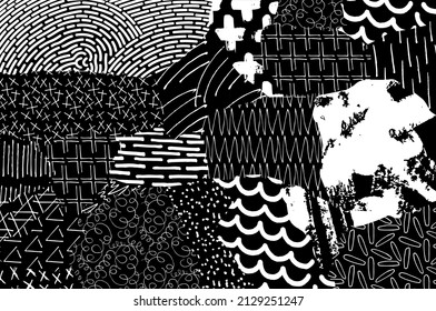 Abstract black strokes, Hand sketched Vector Pattern. Abstract background in geometric style. Abstract multicolored geometric pattern	
