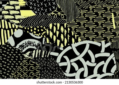 Abstract black strokes, Hand sketched Vector Pattern. Abstract background in geometric style. Abstract multicolored geometric pattern	
