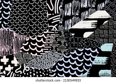 Abstract black strokes, Hand sketched Vector Pattern. Abstract background in geometric style. Abstract multicolored geometric pattern	
