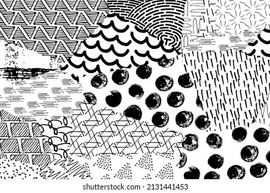 Abstract black strokes, Hand sketched Vector Pattern. Abstract background in geometric style. Abstract multicolored geometric pattern	
