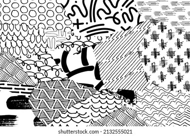Abstract black strokes, Hand sketched Vector Pattern. Abstract background in geometric style. Abstract multicolored geometric pattern	