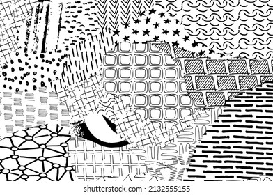 Abstract black strokes, Hand sketched Vector Pattern. Abstract background in geometric style. Abstract multicolored geometric pattern	