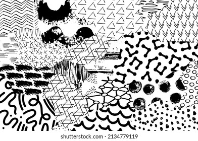 Abstract black strokes, Hand sketched Vector Pattern. Abstract background in geometric style. Abstract multicolored geometric pattern	

