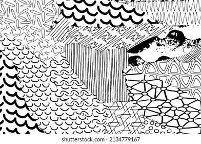Abstract black strokes, Hand sketched Vector Pattern. Abstract background in geometric style. Abstract multicolored geometric pattern	
