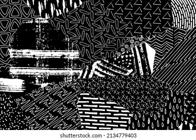 Abstract black strokes, Hand sketched Vector Pattern. Abstract background in geometric style. Abstract multicolored geometric pattern	
