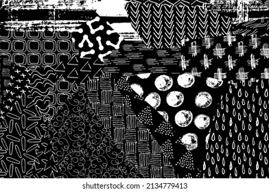 Abstract black strokes, Hand sketched Vector Pattern. Abstract background in geometric style. Abstract multicolored geometric pattern	
