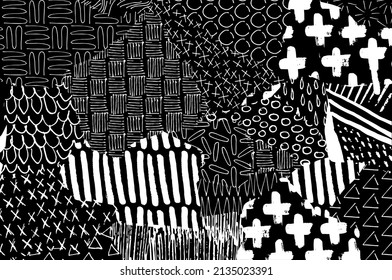 Abstract black strokes, Hand sketched Vector Pattern. Abstract background in geometric style. Abstract multicolored geometric pattern	
