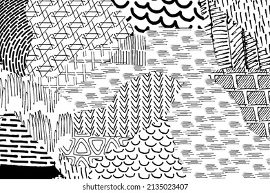 Abstract black strokes, Hand sketched Vector Pattern. Abstract background in geometric style. Abstract multicolored geometric pattern	
