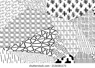 Abstract black strokes, Hand sketched Vector Pattern. Abstract background in geometric style. Abstract multicolored geometric pattern	
