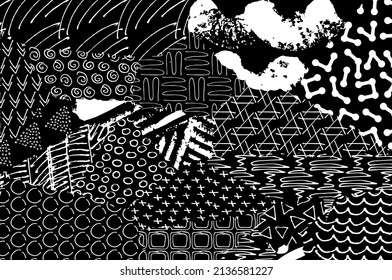 Abstract black strokes, Hand sketched Vector Pattern. Abstract background in geometric style. Abstract multicolored geometric pattern	
