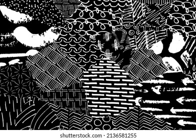 Abstract black strokes, Hand sketched Vector Pattern. Abstract background in geometric style. Abstract multicolored geometric pattern	

