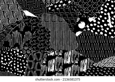 Abstract black strokes, Hand sketched Vector Pattern. Abstract background in geometric style. Abstract multicolored geometric pattern	
