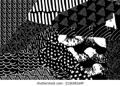 Abstract black strokes, Hand sketched Vector Pattern. Abstract background in geometric style. Abstract multicolored geometric pattern	
