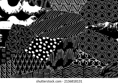 Abstract black strokes, Hand sketched Vector Pattern. Abstract background in geometric style. Abstract multicolored geometric pattern	