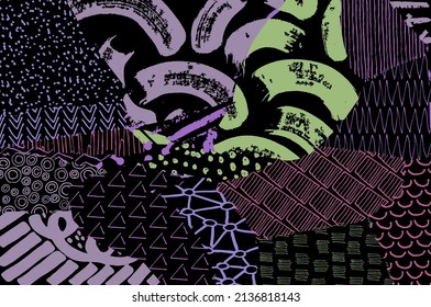Abstract black strokes, Hand sketched Vector Pattern. Abstract background in geometric style. Abstract multicolored geometric pattern	