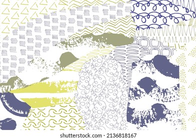 Abstrakte schwarze Striche, handgezeichnete Vektormuster. Abstrakter Hintergrund im geometrischen Stil. Abstraktes, mehrfarbiges geometrisches Muster	