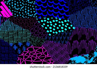 Abstract black strokes, Hand sketched Vector Pattern. Abstract background in geometric style. Abstract multicolored geometric pattern	