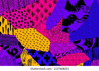 Abstract black strokes, Hand sketched Vector Pattern. Abstract background in geometric style. Abstract multicolored geometric pattern	