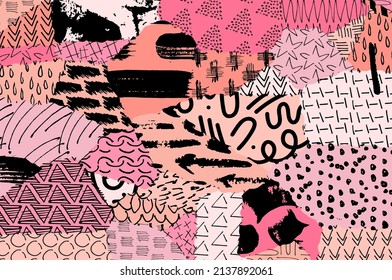 Abstract black strokes, Hand sketched Vector Pattern. Abstract background in geometric style. Abstract multicolored geometric pattern	